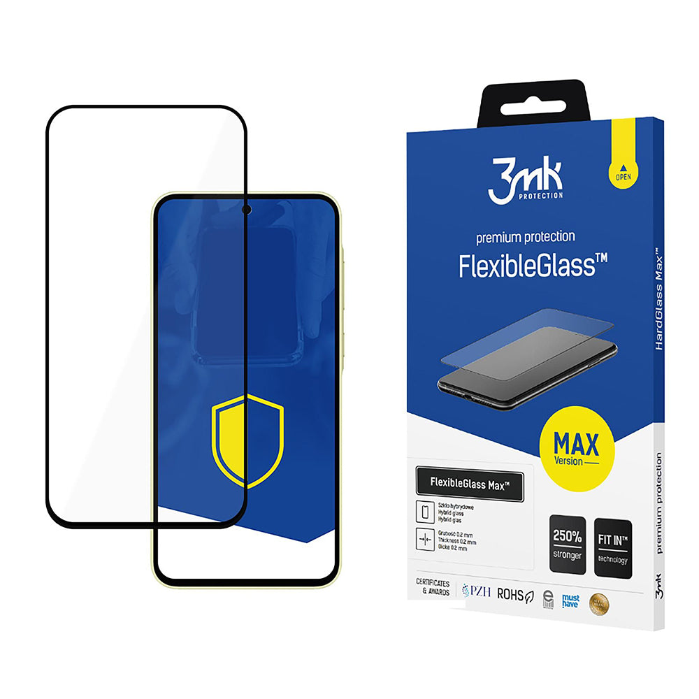 Folia ochronna na ekran 3MK FlexibleGlass Max do Samsung Galaxy A35 5G A356, elastyczne szkło, pełna warstwa kleju, czarna