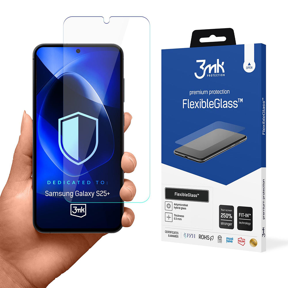 Folia ochronna na ekran 3MK FlexibleGlass do Samsung Galaxy S25+ S936, elastyczne szkło, pełna warstwa kleju