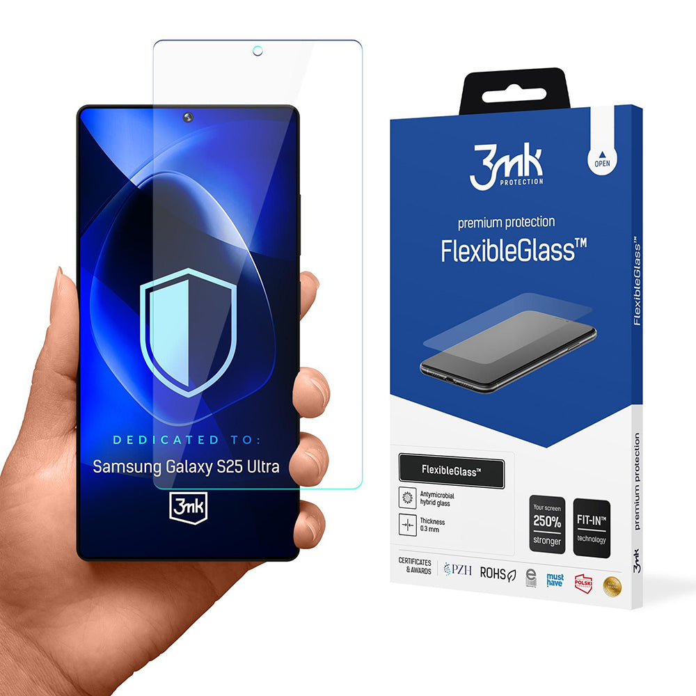 Folia ochronna na ekran 3MK FlexibleGlass do Samsung Galaxy S25 Ultra S938, elastyczne szkło, pełna warstwa kleju