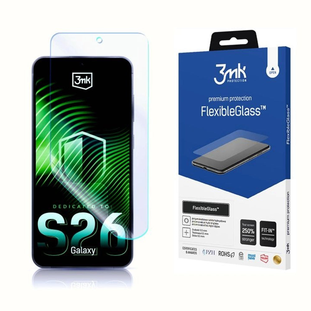 Folia ochronna na ekran 3MK FlexibleGlass dla Samsung Galaxy S26 S942, Szkło Elastyczne, Pełne Klejenie, Przezroczysta