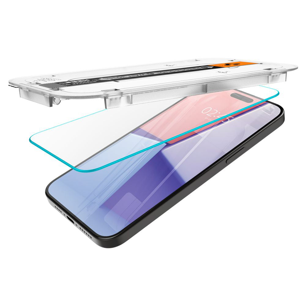 Folia ochronna na ekran Spigen GlastR EZ FIT dla Apple iPhone 15 Pro Max, Szkło Hartowane, Pełne Klejenie, Zestaw 2 sztuki AGL06872