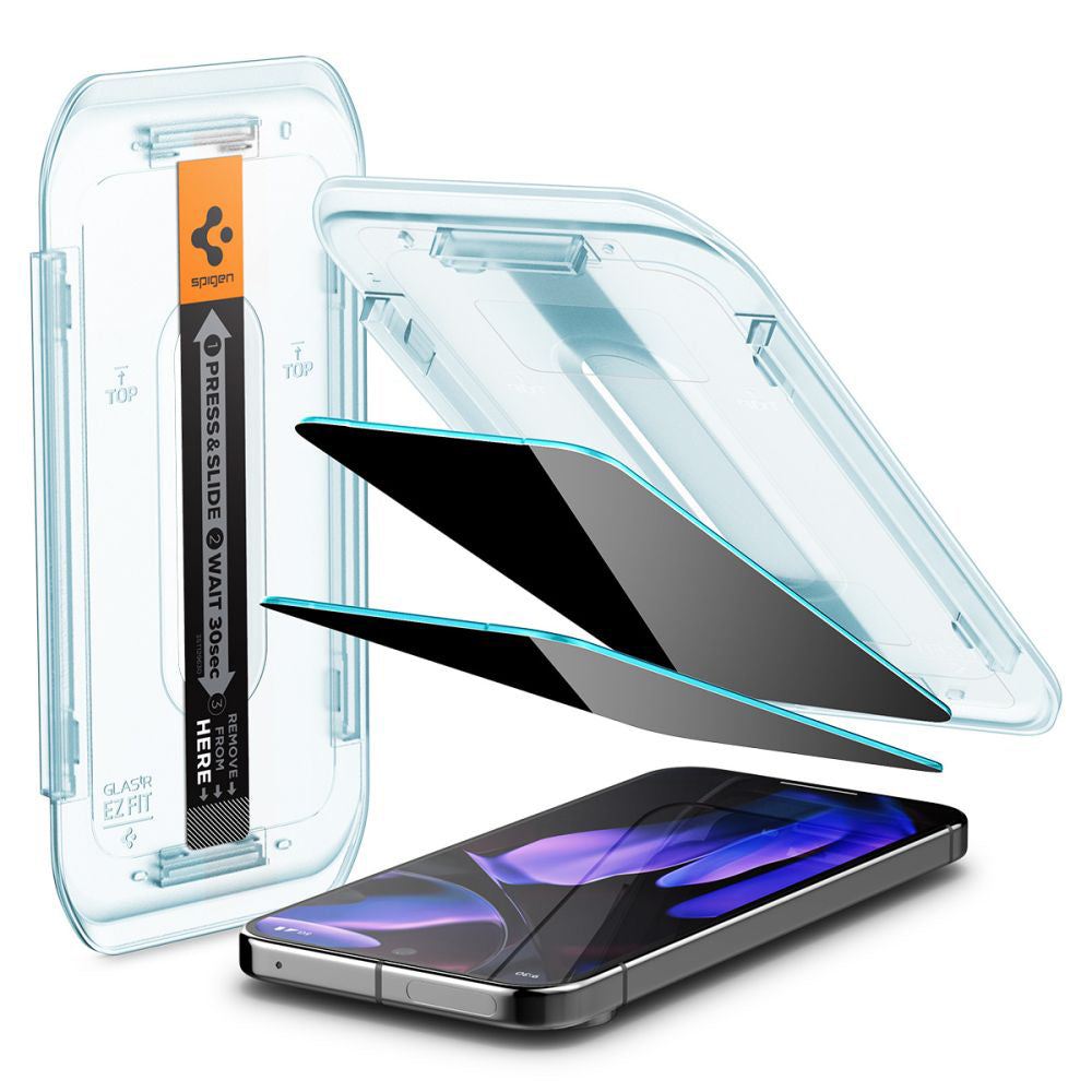 Folia ochronna na ekran Privacy Spigen GlastR EZ FIT do Google Pixel 9 / 9 Pro, szkło hartowane, pełny klej, zestaw 2 sztuki
