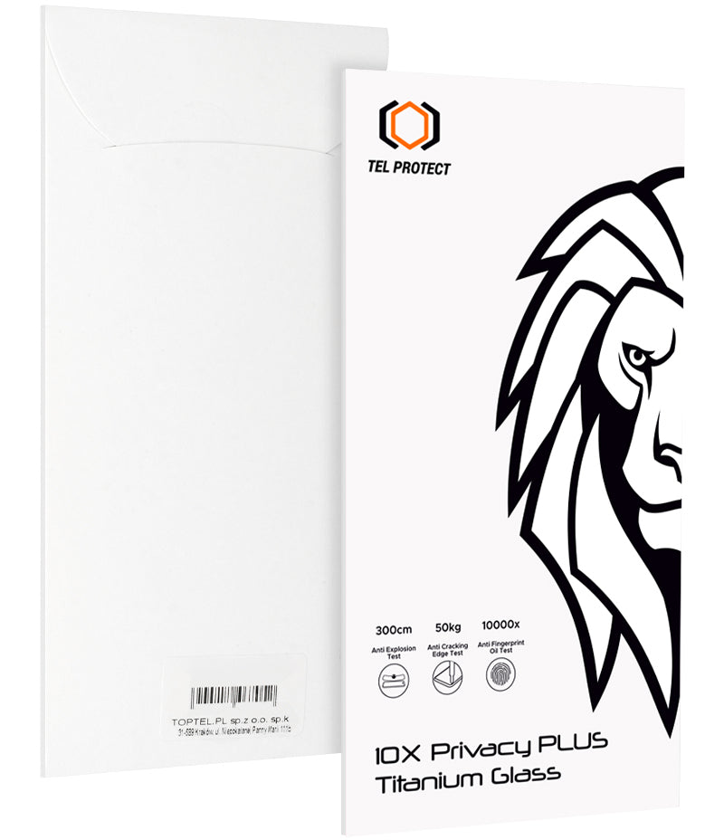 Folia ochronna na ekran Privacy Tel Protect 10X Plus Titanium do Apple iPhone 17 Pro, szkło hartowane, pełny klej