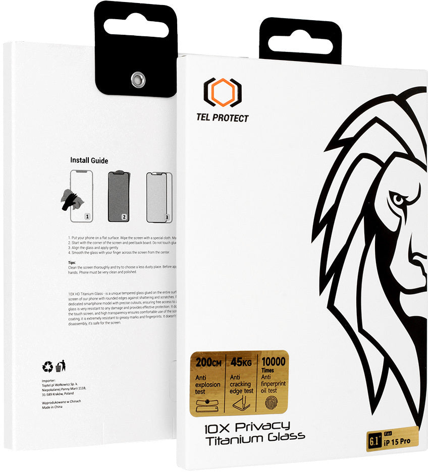 Folia ochronna na ekran Privacy Tel Protect 10X Plus Titanium do Samsung Galaxy S25 Ultra S938, szkło hartowane, pełny klej
