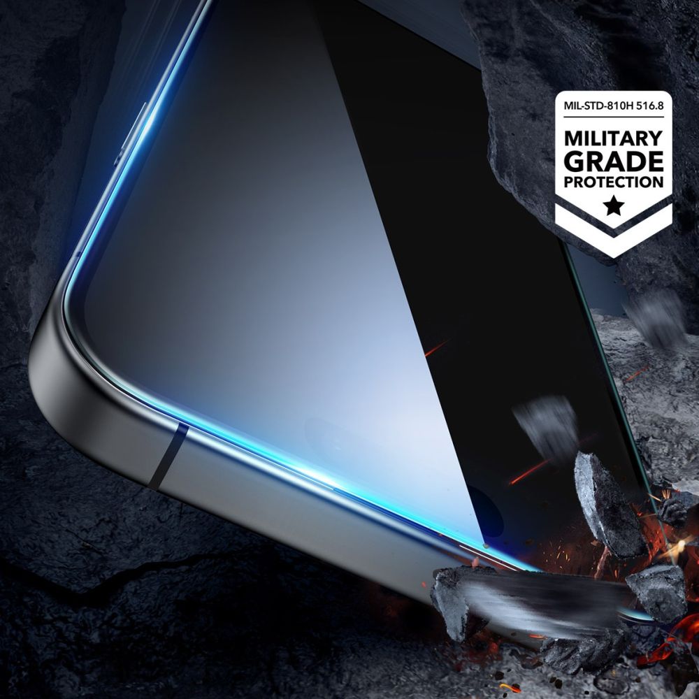Folia ochronna ESR na ekran dla Apple iPhone 16 / 15, Szkło hartowane, Pełne klejenie, Zestaw 2 sztuki, Czarna