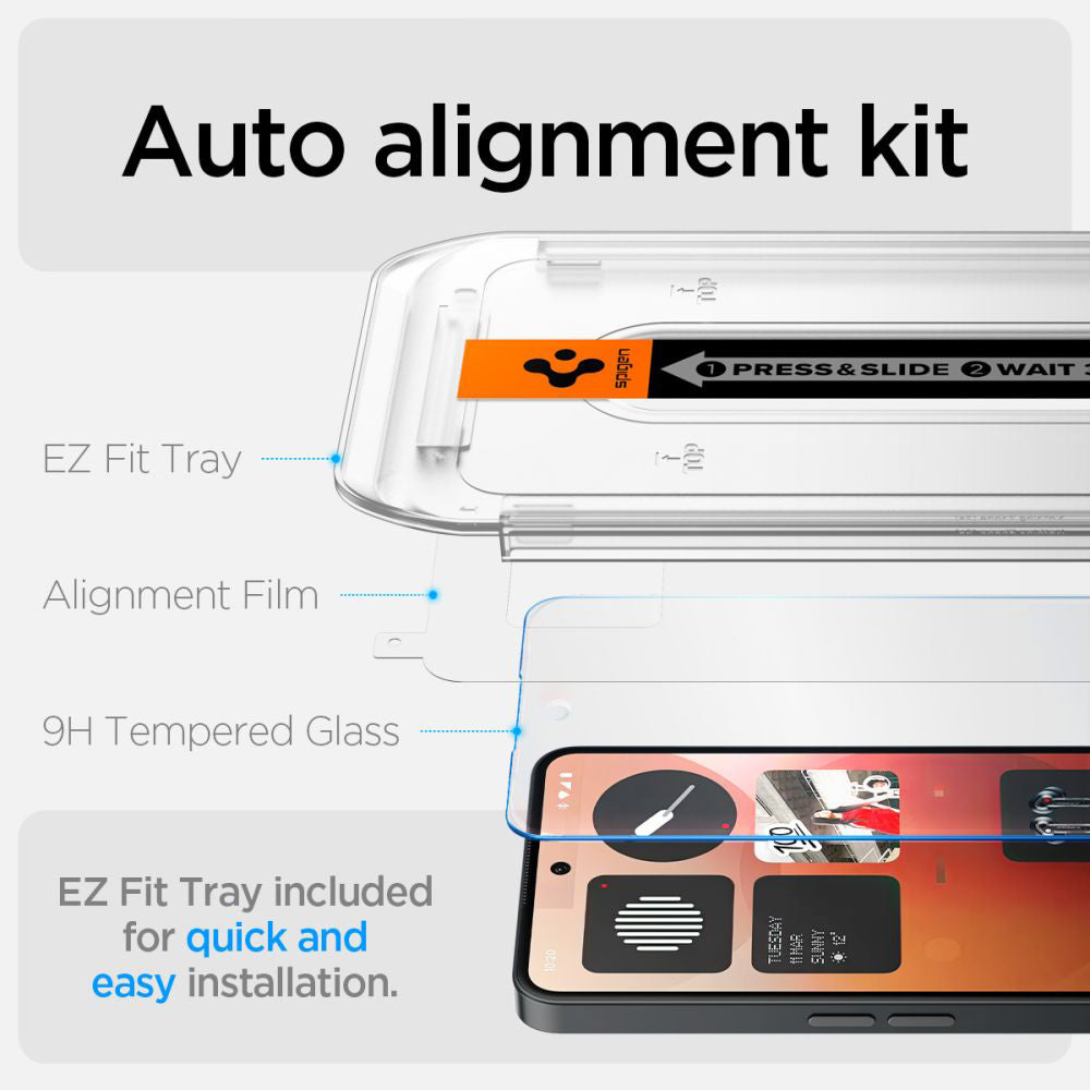 Folia ochronna na ekran Clear Spigen GlastR EZ FIT dla Nothing Phone (3a) / Phone (3a) Pro, Szkło Hartowane, Full Glue AGL09429