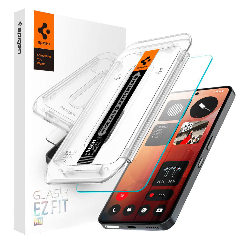 Folia ochronna na ekran Clear Spigen GlastR EZ FIT dla Nothing Phone (3a) / Phone (3a) Pro, Szkło Hartowane, Full Glue AGL09429