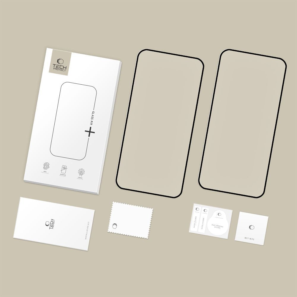 Folia ochronna na ekran Tech-Protect FIT+ dla Xiaomi Redmi Note 15 Pro 5G, Szkło Hartowane, Pełne Klejenie, Zestaw 2 sztuki, 2.5D, Czarna