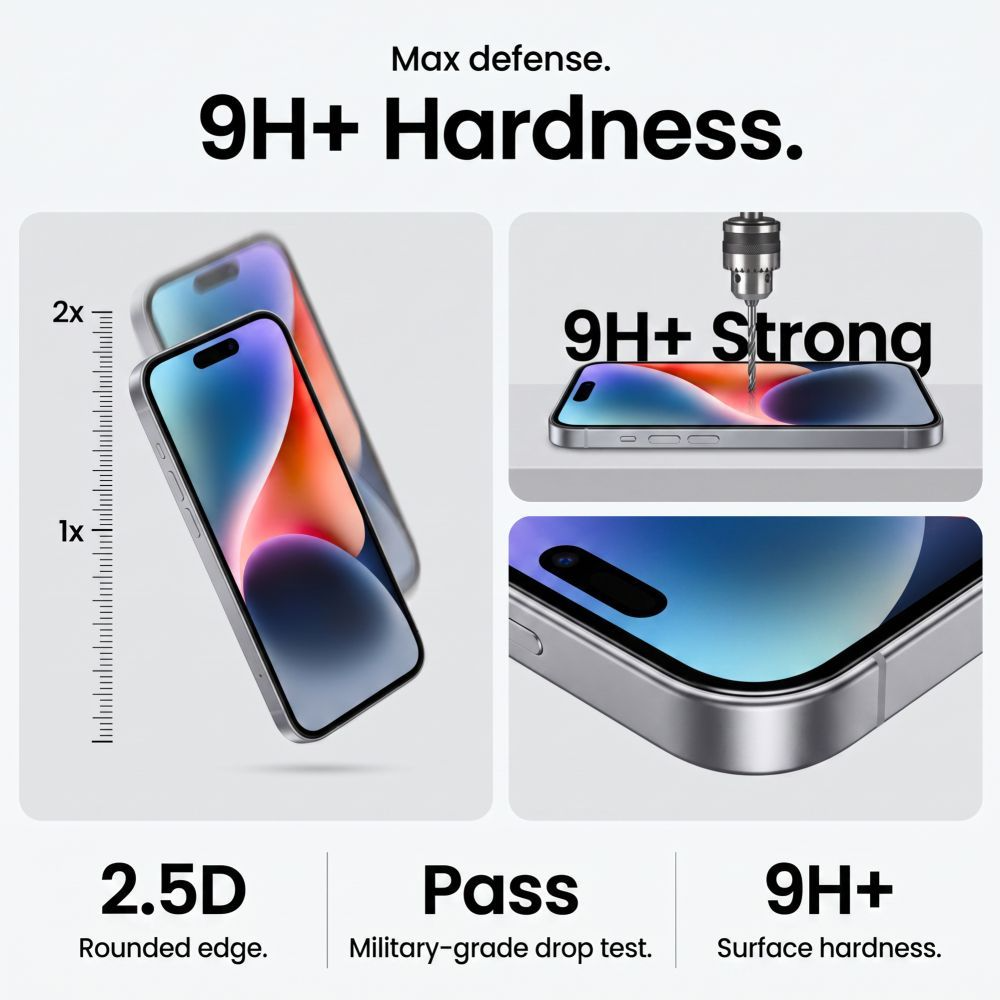 Tech-Protect OneTouch Screen Protector for Apple iPhone 18 Pro / 17 Pro, Tempered Glass, Full Glue, Set of 2 pieces