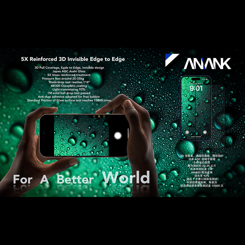 Folia ochronna na ekran Anank 5X Reinforced Invisible dla Apple iPhone 17 Pro Max, Szkło Hartowane, Full Glue, 3D, Czarna