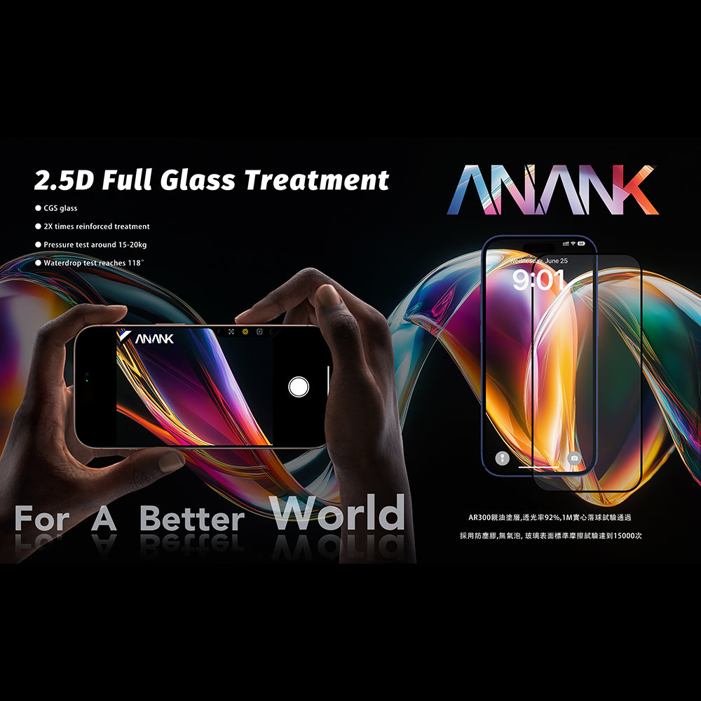 Folia ochronna na ekran Anank 5X Reinforced dla Apple iPhone 17 Pro Max, Szkło Hartowane, Full Glue, 2.5D, Czarna