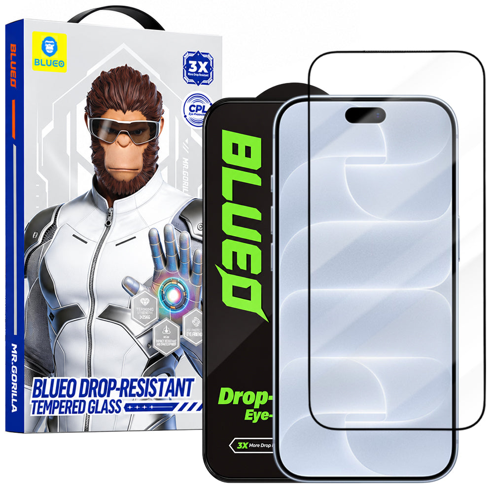 Szkło ochronne Blueo Drop Resistant na ekran Apple iPhone 18 Pro / 17 Pro / 17 / 16 Pro, szkło hartowane, pełny klej, czarne