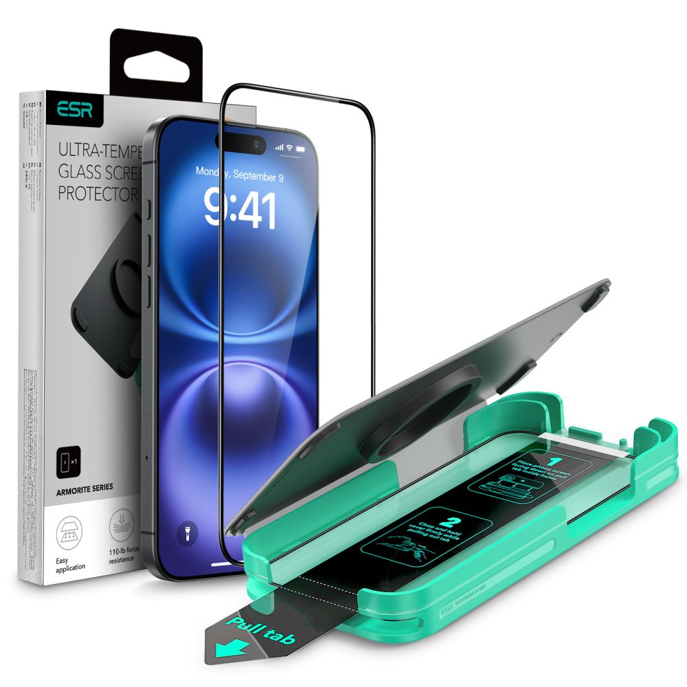 Folia ochronna ESR Armorite na ekran dla Apple iPhone 16 Plus / 15 Plus, Hartowane szkło, Pełne klejenie, Czarna