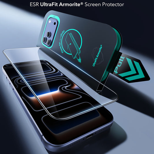 Folia ochronna na ekran ESR Armorite UltraFit do Apple iPhone 18 Pro / 17 Pro, szkło hartowane, pełna warstwa kleju, zestaw 2 sztuki, czarna