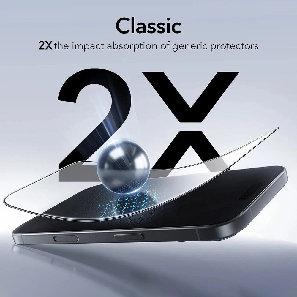 Folia ochronna ESR UltraFit na ekran dla Apple iPhone 17 / 16 Pro, Hartowane szkło, Pełne klejenie, Zestaw 3 sztuki