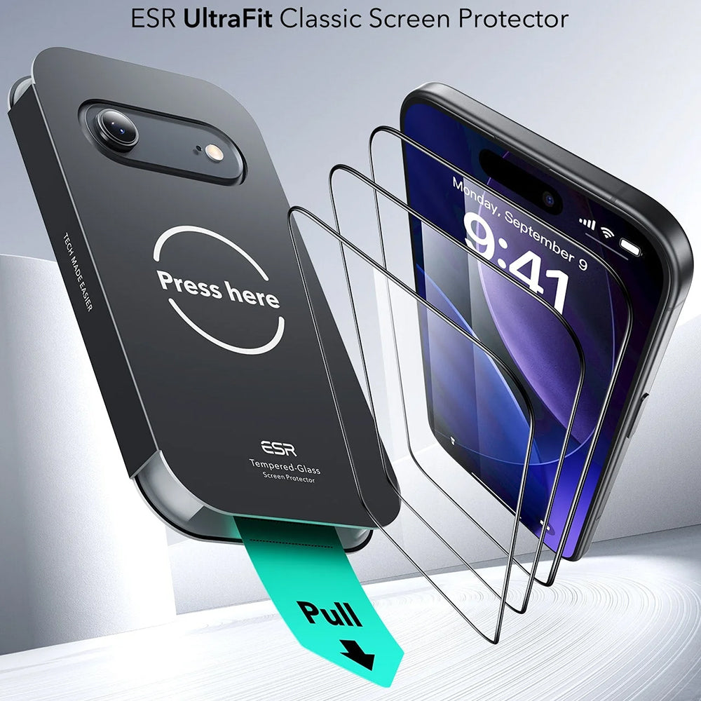 Folia ochronna ESR UltraFit do Apple iPhone 17 Air, Szkło Hartowane, Pełne Klejenie, Zestaw 3 sztuki
