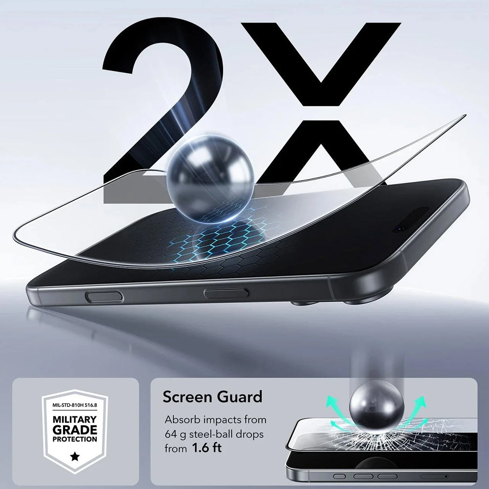 Folia ochronna ESR UltraFit na ekran dla Apple iPhone 17 Pro Max, Hartowane szkło, Pełne klejenie, Zestaw 3 sztuki.