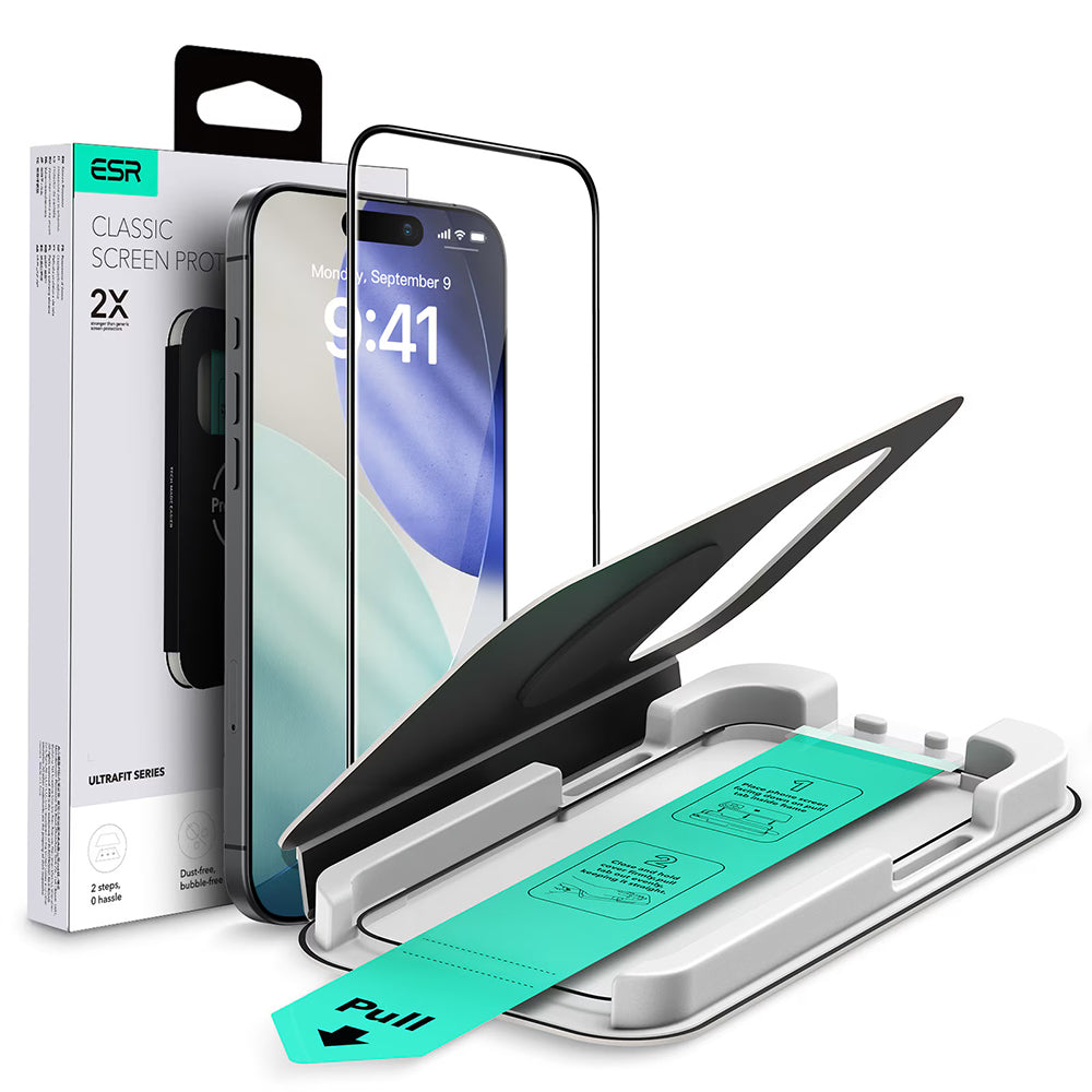 Folia ochronna ESR UltraFit do Apple iPhone 17 Pro, Hartowane szkło, Pełne klejenie, Czarna
