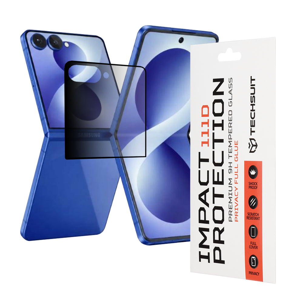 Folia ochronna na ekran zewnętrzny Privacy Techsuit do Samsung Galaxy Z Flip8 F776, szkło hartowane, pełna warstwa kleju, 111D