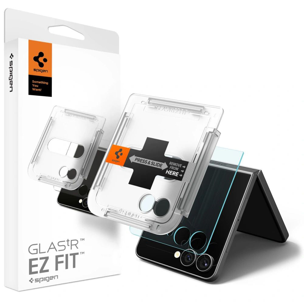 Folia ochronna na zewnętrzny ekran Spigen GlastR EZ FIT dla Samsung Galaxy Z Flip7 F766, Hartowane szkło, Pełne klejenie