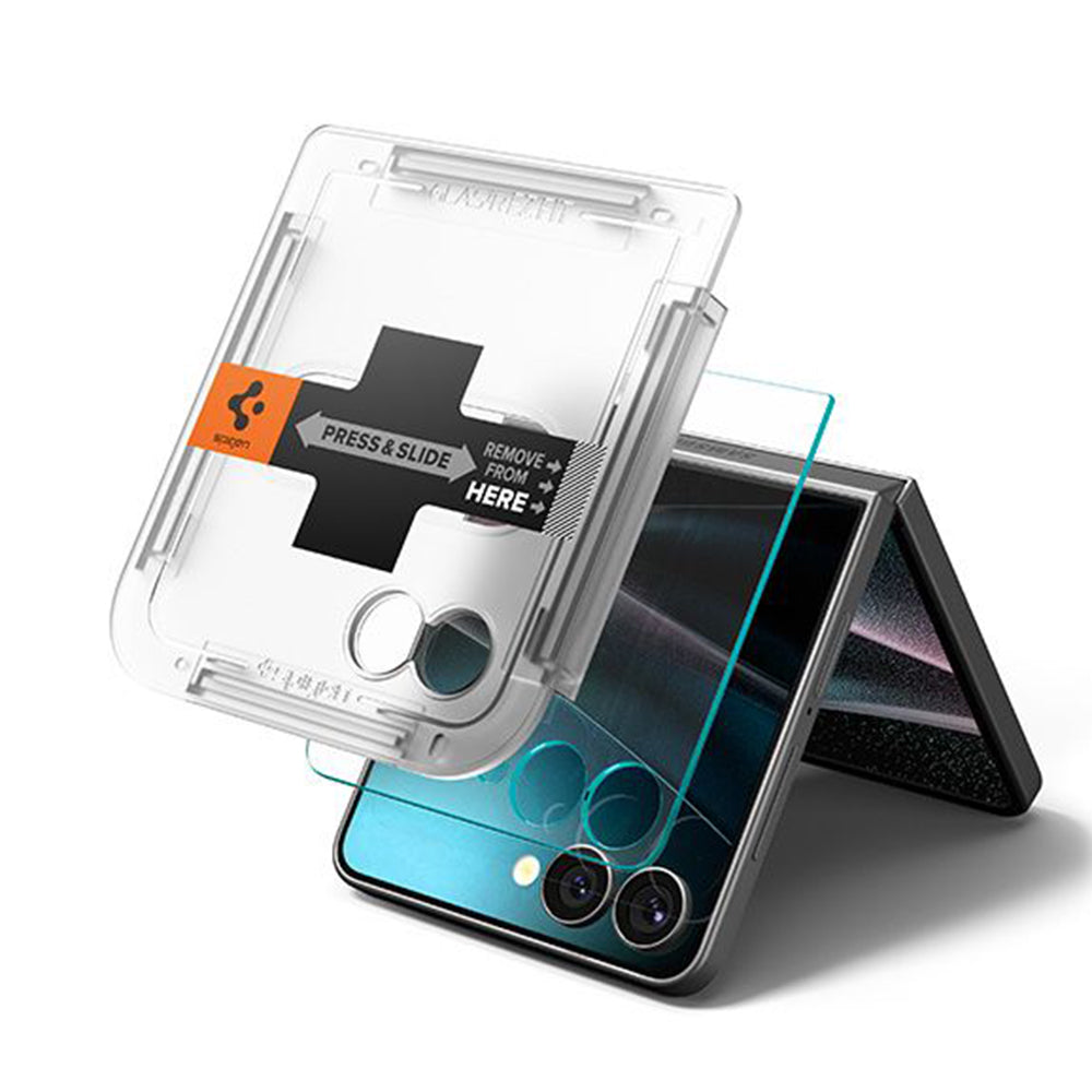 Folia ochronna na zewnętrzny ekran Spigen GlastR EZ FIT dla Samsung Galaxy Z Flip7 F766, Hartowane szkło, Pełne klejenie
