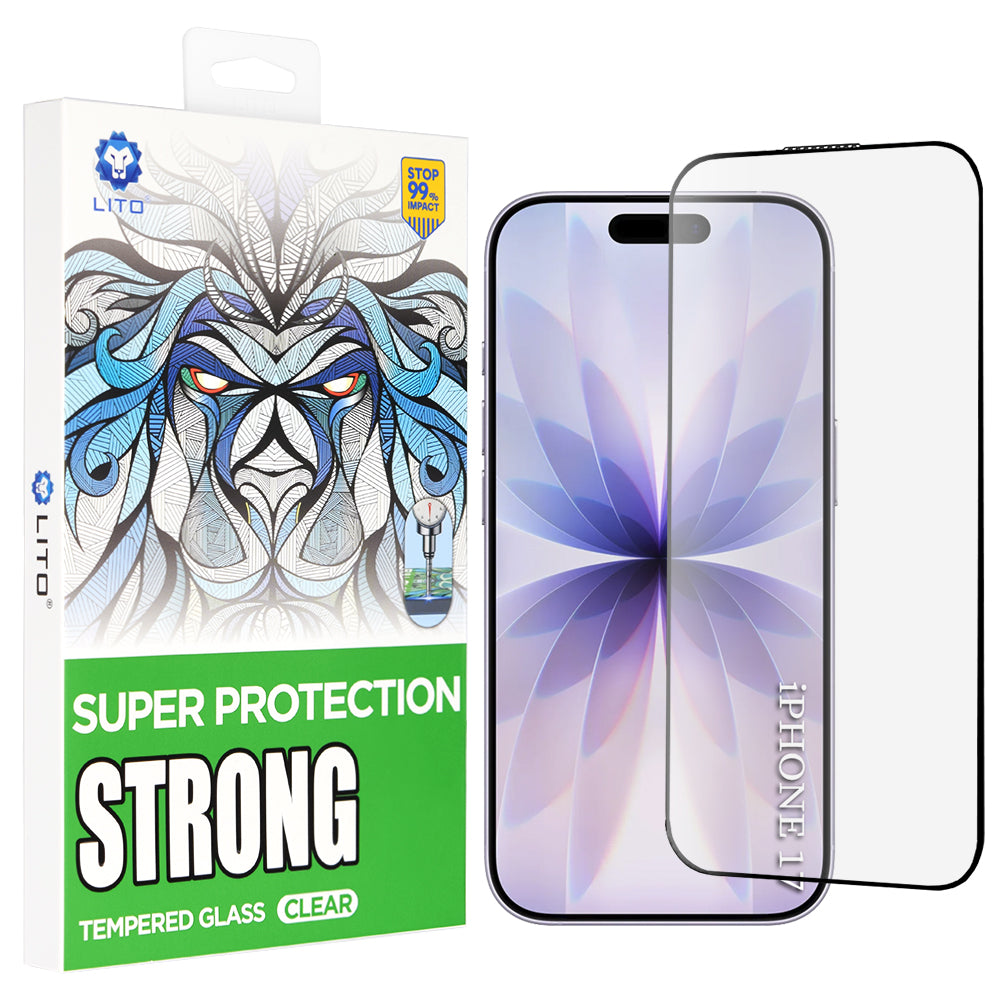 Lito D+ Max Strong Screen Protector for Apple iPhone 17 / 16 Pro, Tempered Glass, Full Glue, Black
