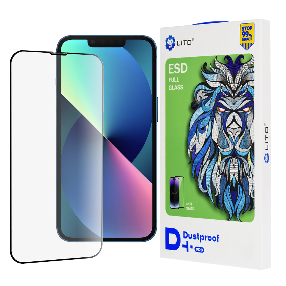Folia ochronna na ekran Lito D+ Pro Dustproof dla Apple iPhone 14 / 13 Pro / 13, Hartowane szkło, Pełne klejenie, Czarna