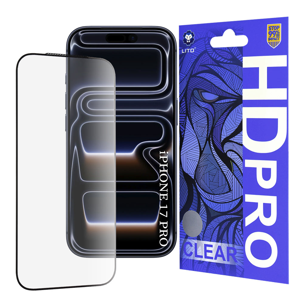 Folia ochronna Lito HD Pro Clear na ekran dla Apple iPhone 17 Pro, Szkło Hartowane, Full Glue, Czarna