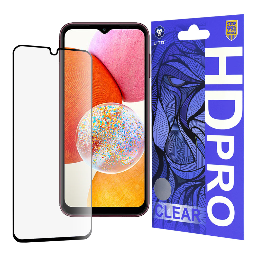 Folia ochronna na ekran Lito HD Pro Clear do Samsung Galaxy A14 A145 / A14 5G A146, szkło hartowane, pełna warstwa kleju, czarna