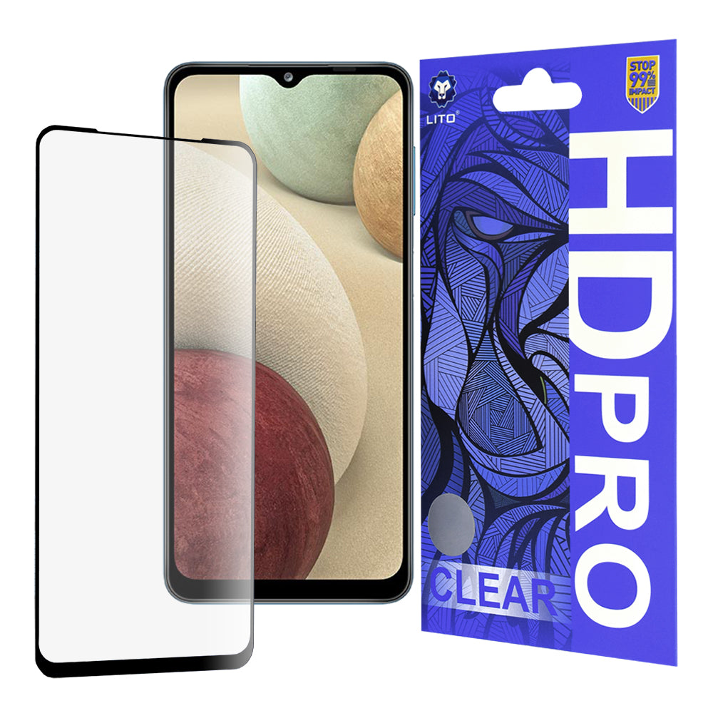 Folia ochronna na ekran Lito HD Pro Clear do Samsung Galaxy F12 F127 / A12 Nacho A127 / M02 M022, szkło hartowane, pełna warstwa kleju, czarna