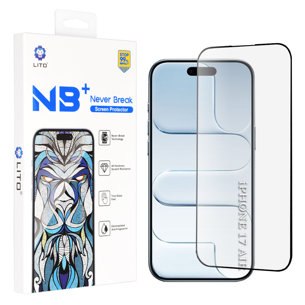 Folia ochronna Lito NB na ekran dla Apple iPhone 17 Air, Hartowane szkło, Pełne klejenie, Czarna