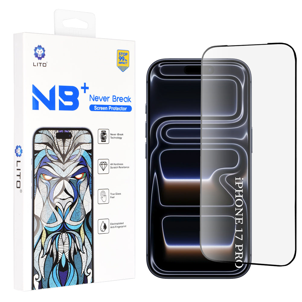 Folia ochronna Lito NB na ekran dla Apple iPhone 17 Pro, Hartowane szkło, Pełne klejenie, Czarna
