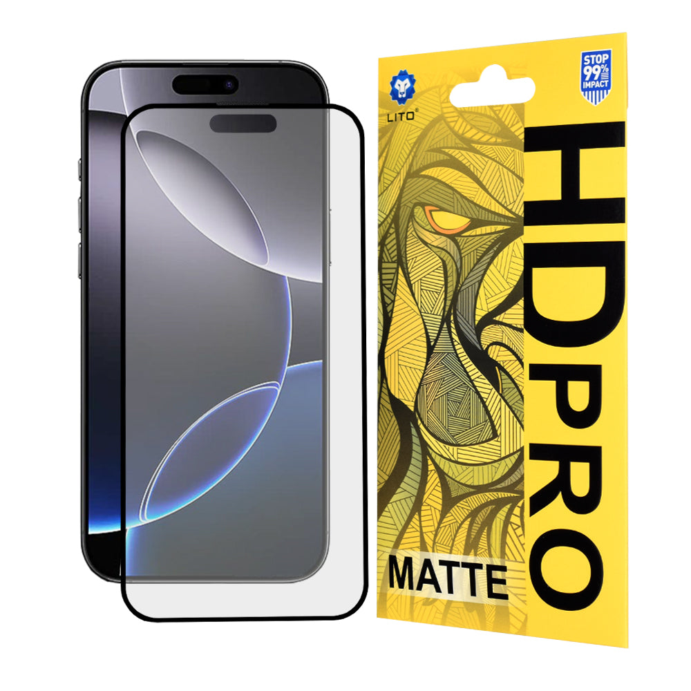 Matowa folia ochronna na ekran Lito HD Pro do Apple iPhone 16 Pro Max, szkło hartowane, pełna klej, czarna