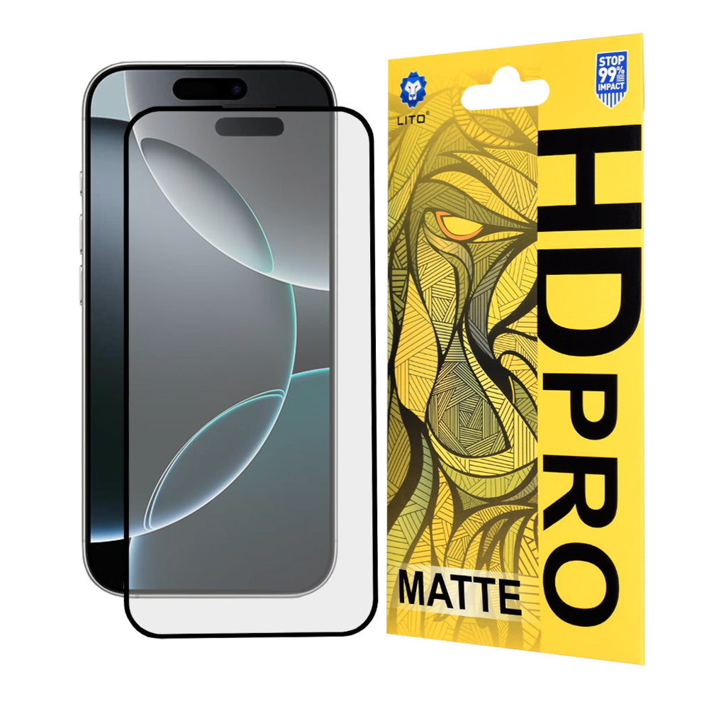 Matowa folia ochronna na ekran Lito HD Pro do Apple iPhone 16 Pro, szkło hartowane, pełna klej, czarna
