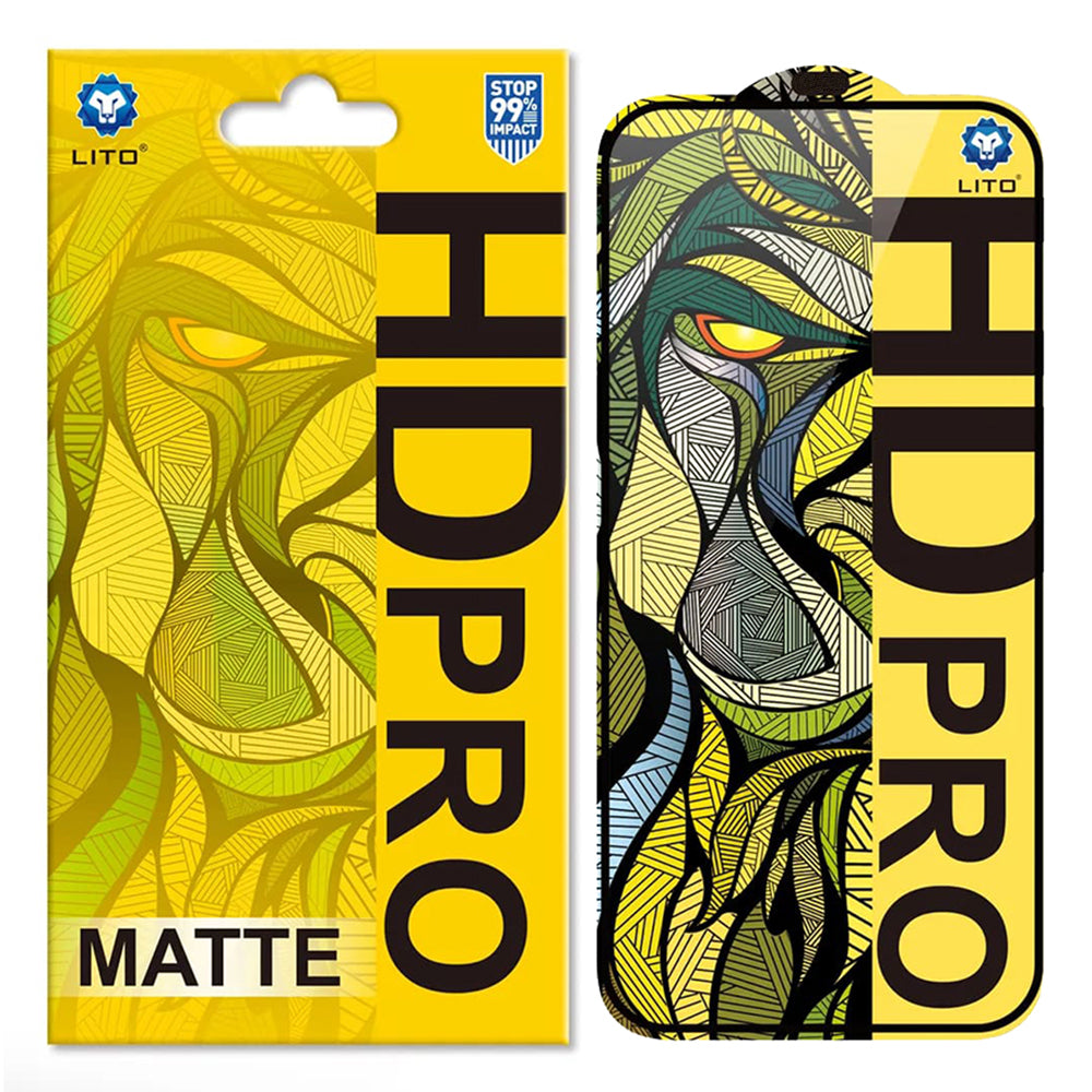 Matowa folia ochronna na ekran Lito HD Pro do Apple iPhone 16 Pro, szkło hartowane, pełna klej, czarna