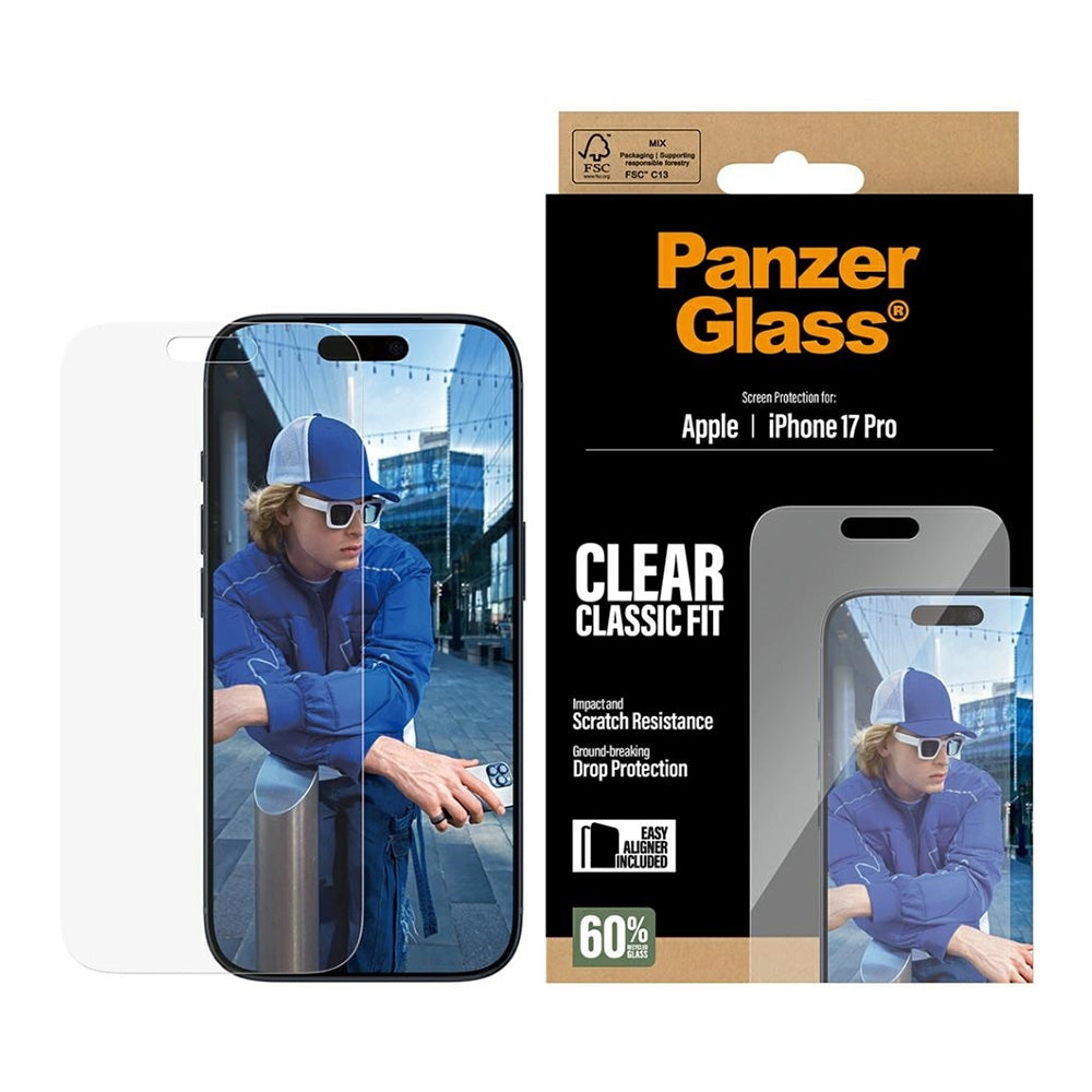 Folia ochronna do ekranu PanzerGlass Classic Fit EasyAligner dla Apple iPhone 17 Pro, Szkło Hartowane, Pełne Klejenie