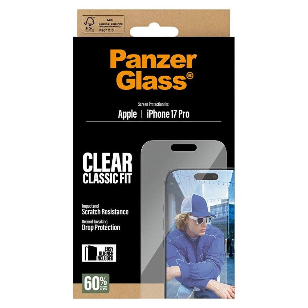 Folia ochronna do ekranu PanzerGlass Classic Fit EasyAligner dla Apple iPhone 17 Pro, Szkło Hartowane, Pełne Klejenie