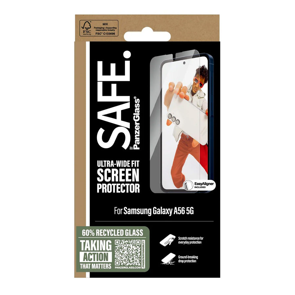 Folia ochronna do ekranu PanzerGlass Safe. Ultra-Wide Fit EasyAligner dla Samsung Galaxy A56 A566, Szkło Hartowane, Pełne Klejenie