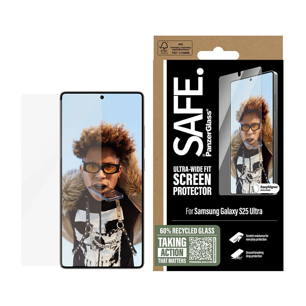 PanzerGlass Safe Screen Protector. Ultra-Wide Fit EasyAligner for Samsung Galaxy S25 Ultra S938, Tempered Glass, Full Glue