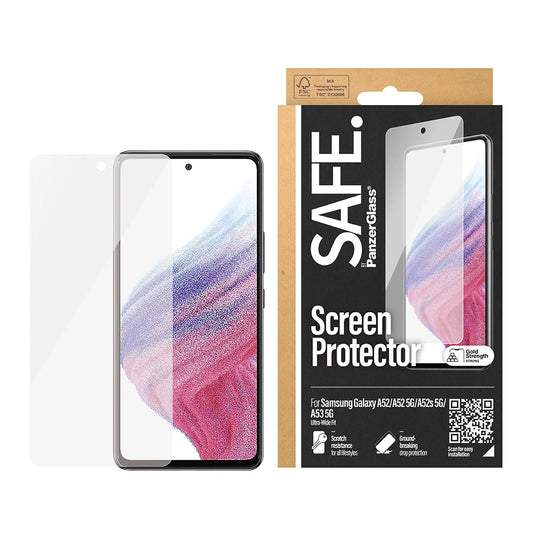 Folia ochronna na ekran PanzerGlass Safe. Ultra-Wide Fit dla Samsung Galaxy A53 5G A536 / A52s 5G A528 / A52 5G A526, Hartowane szkło, Pełne klejenie.