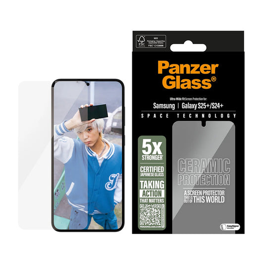 Folia ochronna do ekranu PanzerGlass Ultra-Wide Ceramic EasyAligner dla Samsung Galaxy S25+ S936 / S24+ S926, Szkło Hartowane, Pełne Klejenie