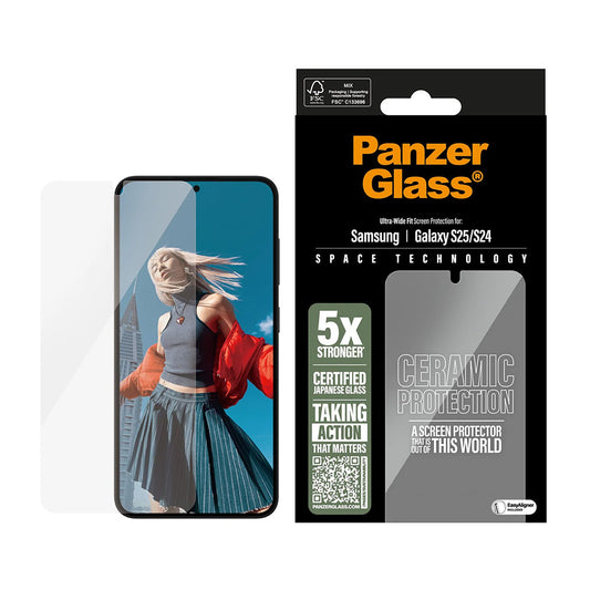 Folia ochronna do ekranu PanzerGlass Ultra-Wide Ceramic EasyAligner dla Samsung Galaxy S25 S931 / S24 S921, Szkło Hartowane, Pełne Klejenie
