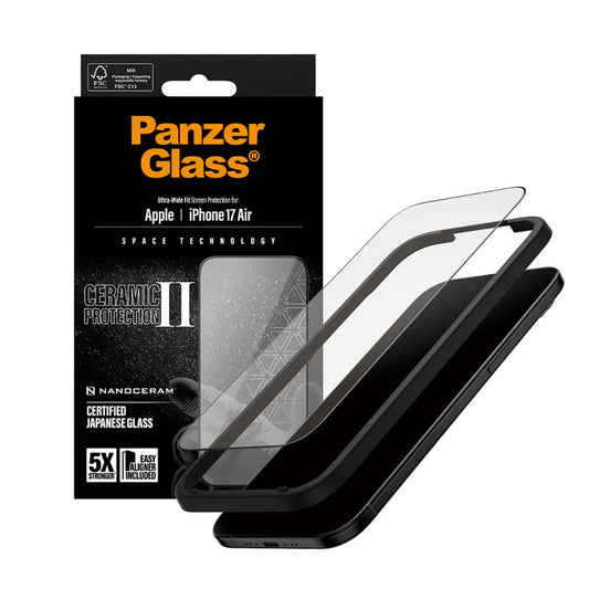 Folia ochronna do ekranu PanzerGlass Ultra-Wide Ceramic II EasyAligner dla Apple iPhone 17 Air, Szkło Hartowane, Pełne Klejenie, Czarna