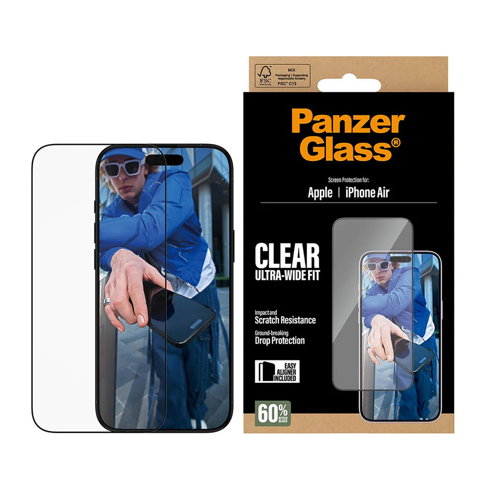 Folia ochronna do ekranu PanzerGlass Ultra-Wide Fit EasyAligner dla Apple iPhone 17 Air, Szkło Hartowane, Pełne Klejenie, Czarna