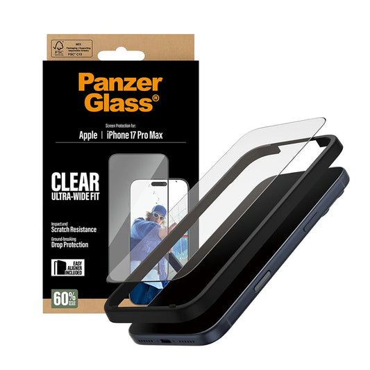 Folia ochronna do ekranu PanzerGlass Ultra-Wide Fit EasyAligner dla Apple iPhone 17 Pro Max, Szkło Hartowane, Pełne Klejenie, Czarna
