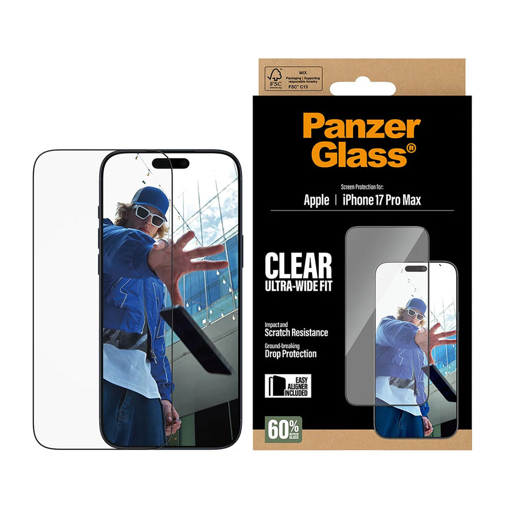 Folia ochronna do ekranu PanzerGlass Ultra-Wide Fit EasyAligner dla Apple iPhone 17 Pro Max, Szkło Hartowane, Pełne Klejenie, Czarna