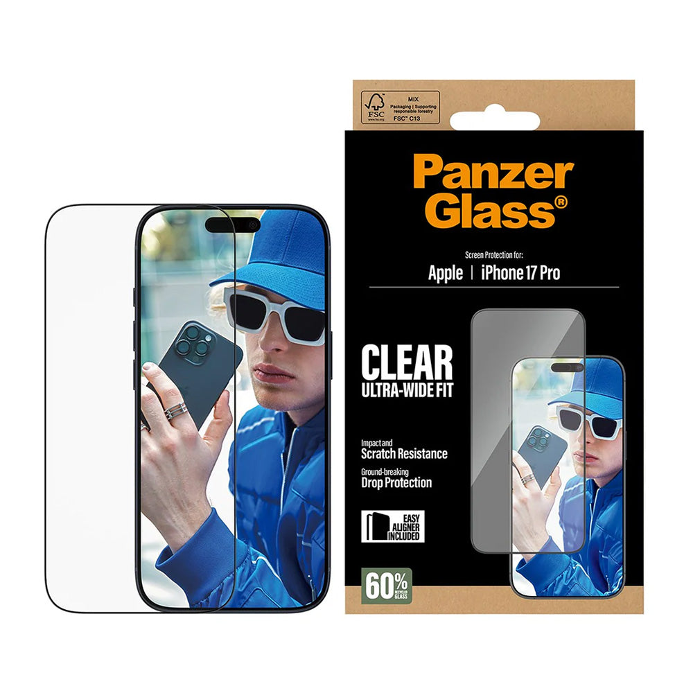 Folia ochronna do ekranu PanzerGlass Ultra-Wide Fit EasyAligner dla Apple iPhone 17 Pro, Szkło Hartowane, Pełne Klejenie, Czarna