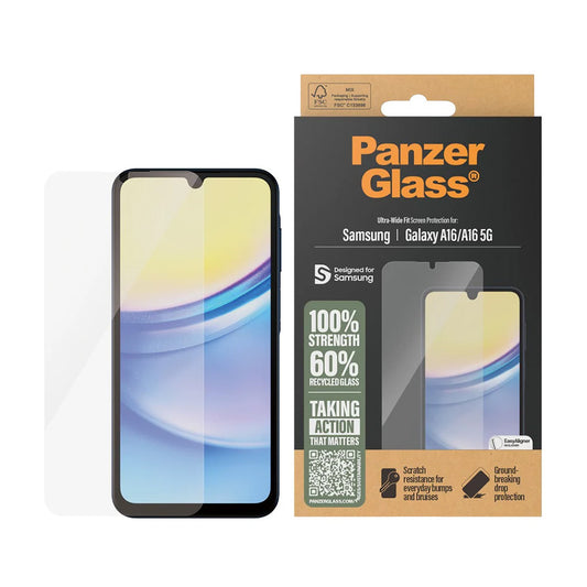 Folia ochronna do ekranu PanzerGlass Ultra-Wide Fit EasyAligner dla Samsung Galaxy A16 5G A166 / A16 4G A165, Szkło Hartowane, Pełne Klejenie