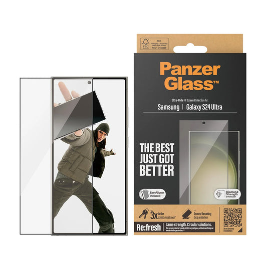 Folia ochronna do ekranu PanzerGlass Ultra-Wide Fit EasyAligner dla Samsung Galaxy S24 Ultra S928, Hartowane szkło, Pełne klejenie, Czarna