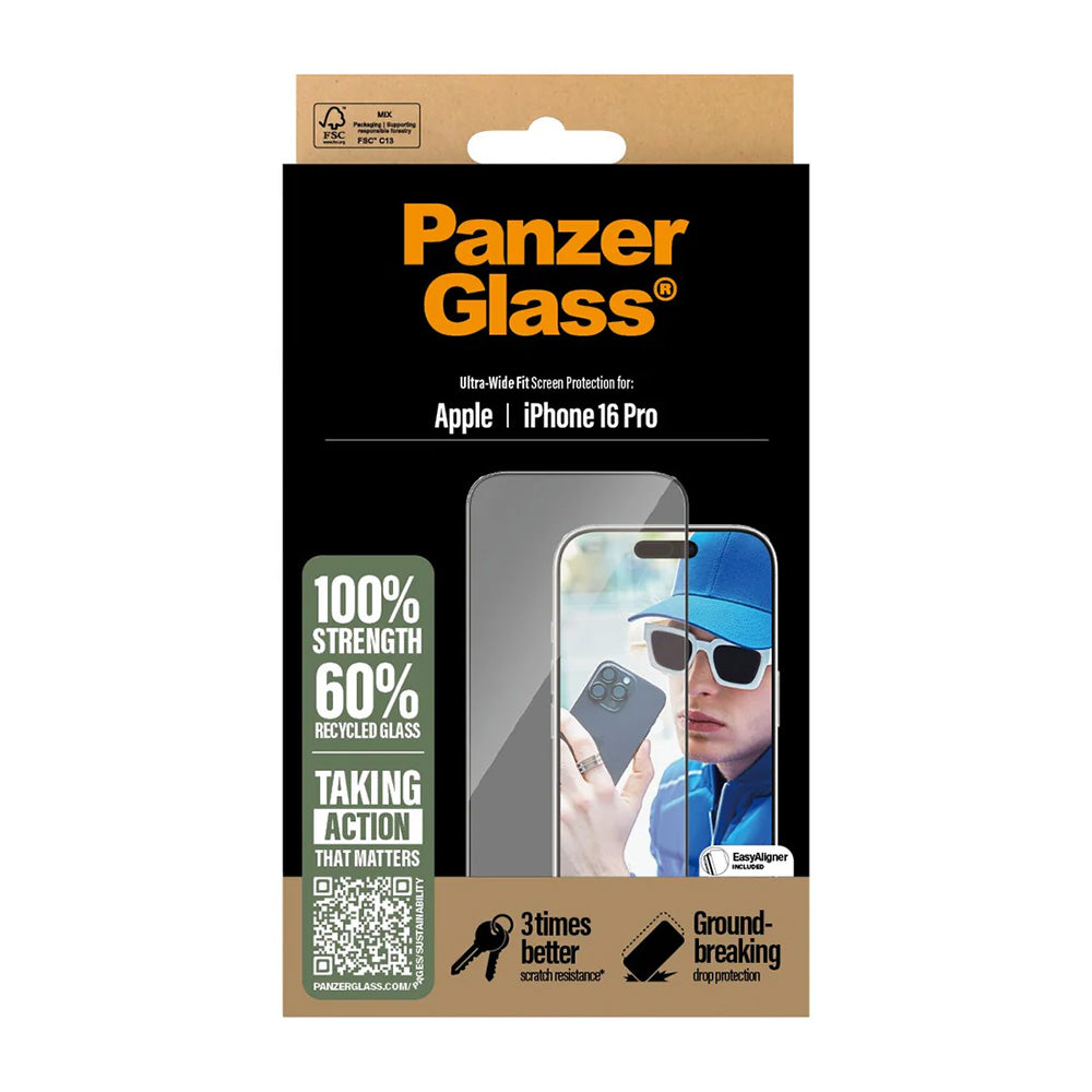 Folia ochronna do ekranu PanzerGlass Ultra-Wide Fit dla Apple iPhone 16 Pro, Hartowane szkło, Pełne klejenie, Czarna
